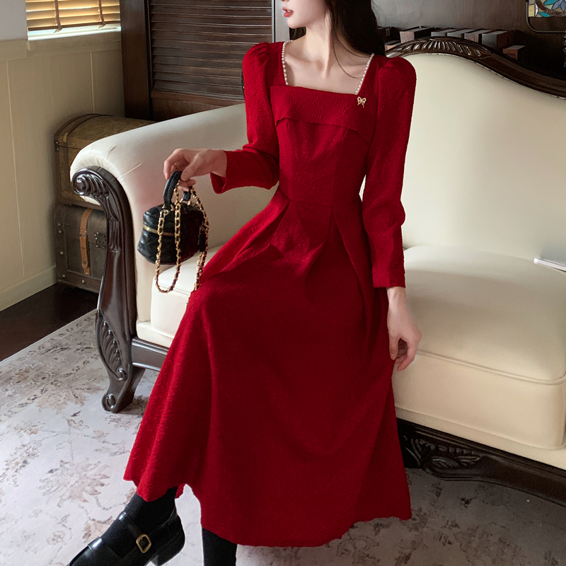 有里布~春秋高級感酒紅色提花面料敬酒服色平時可穿訂婚禮服