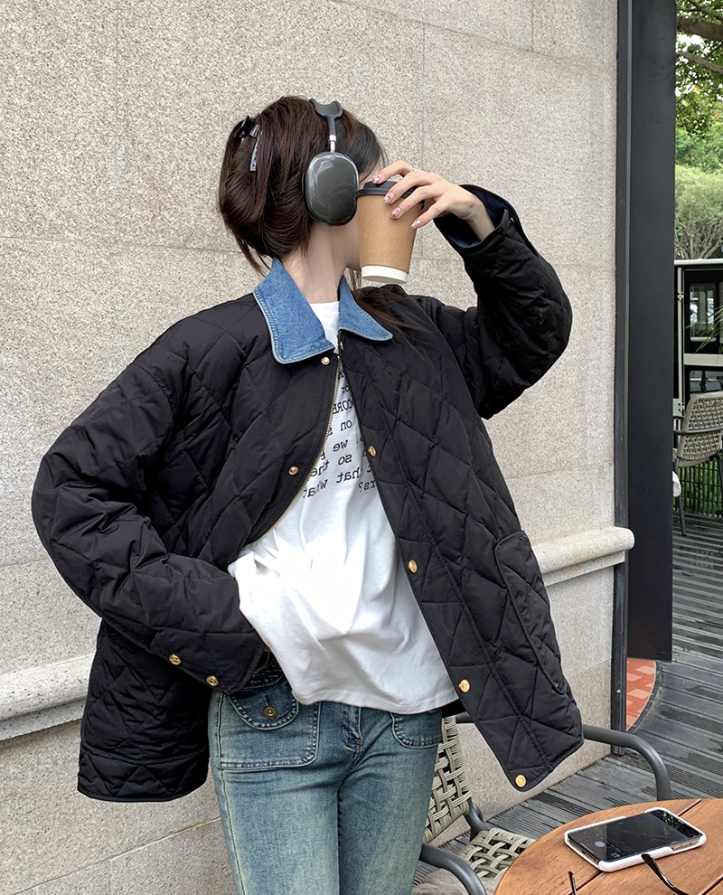 Actual shot of spring new fake two-piece spliced ​​cotton jacket for women with high-end sense long-sleeved jacket
