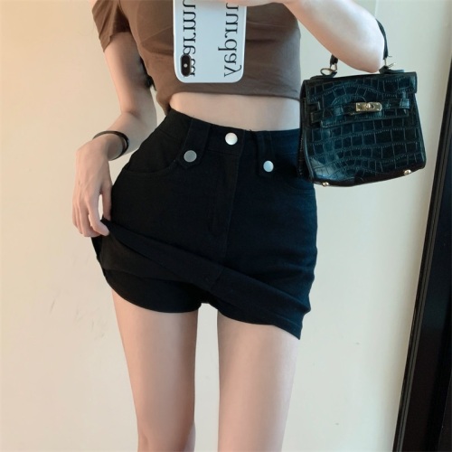 Actual shot ~ New Korean style high-waisted, slim, versatile, salty, sweet, anti-exposure, butt-covering denim short skirt pants