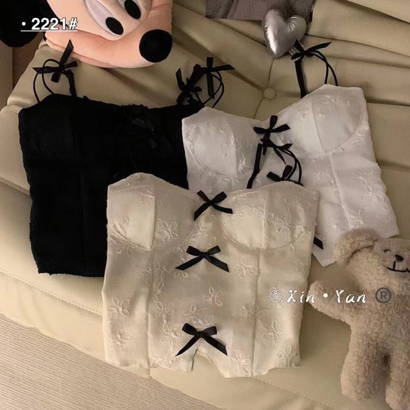 早春新款甜美蝴蝶結吊帶背心辣妹外穿無袖打底上衣