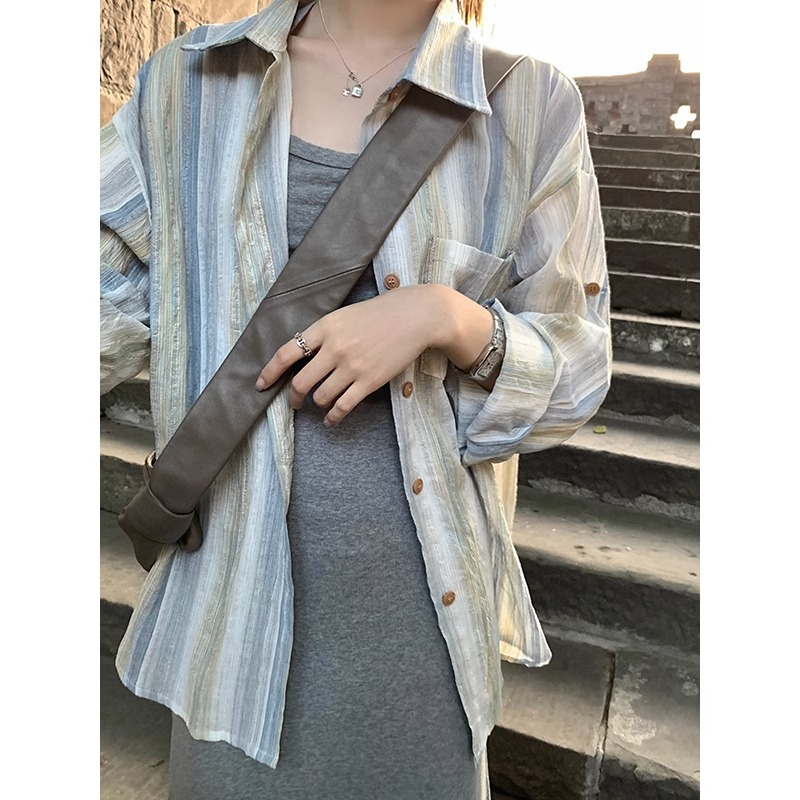 Original fabric quality 240 catties large size retro loose thin style slim outer shirt