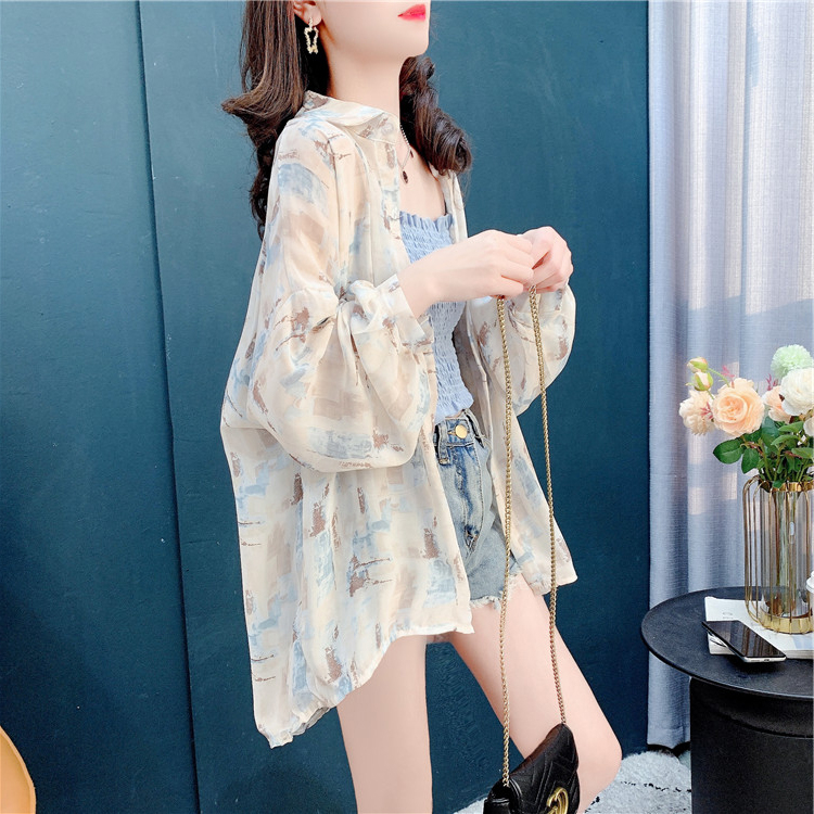 100% polyester fiber design niche chiffon shirt women's summer Korean