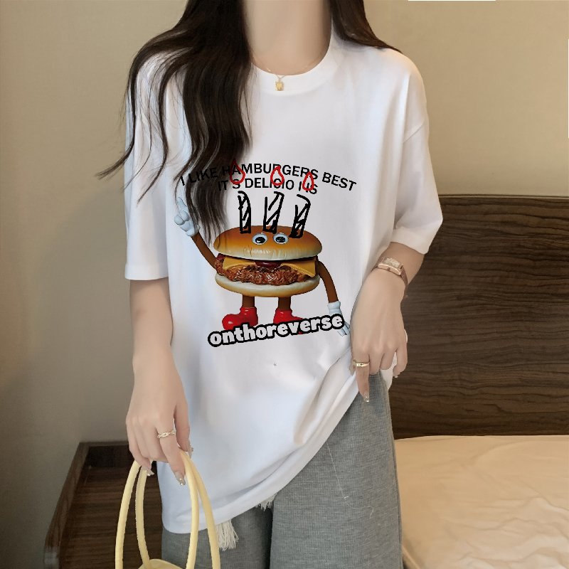 實拍 100%棉精梳純棉 印花夏裝短袖T恤女寬鬆韓版