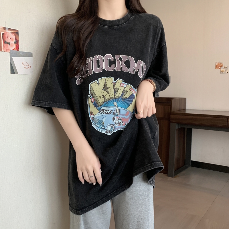 實拍 100%棉220g純棉 水洗做舊 寬鬆短袖T恤女寬鬆