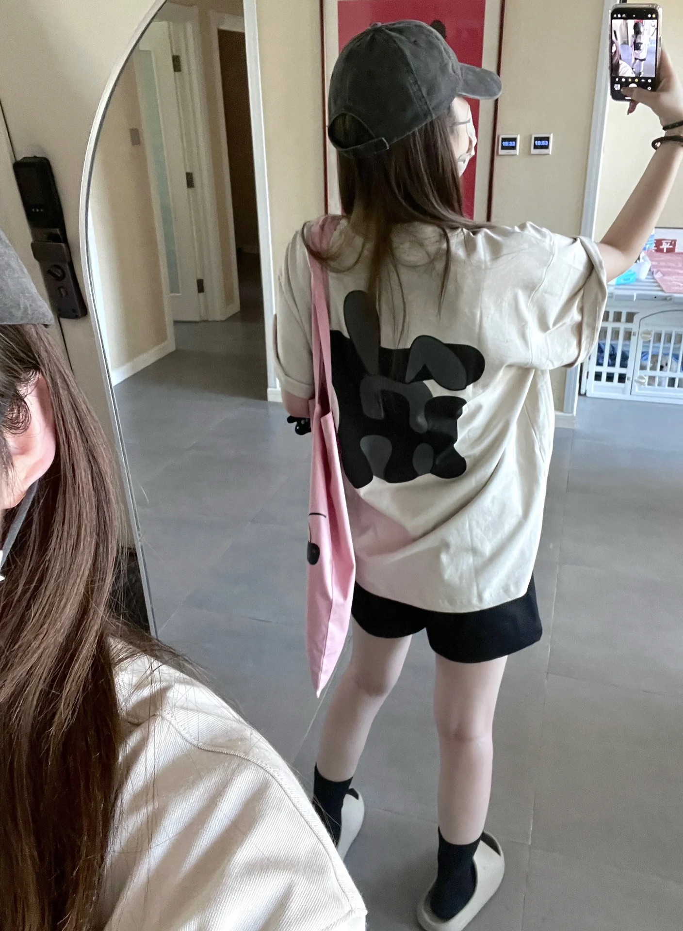 創意印花卡其色短袖T恤女春夏純棉寬鬆中長款設計感小個子打底衫