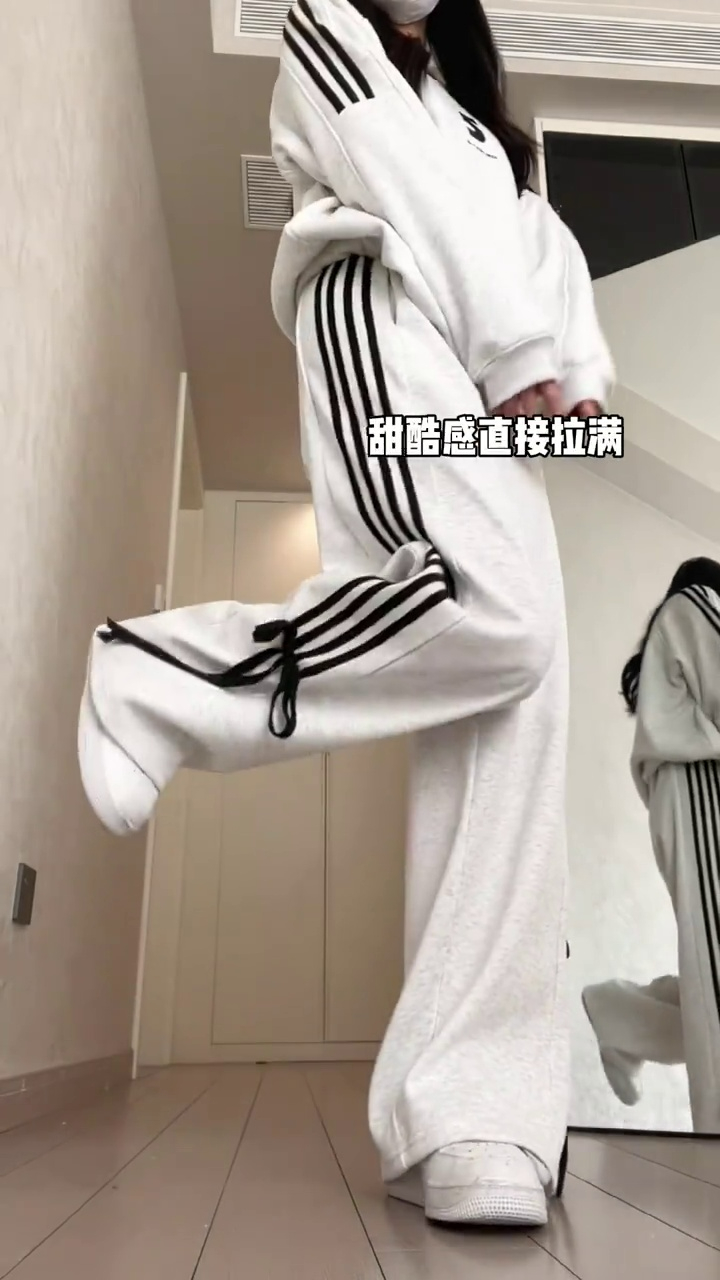 Pure cotton Huamian 2024 spring and autumn new style ribbon bow straight pants sports wide leg pants for women