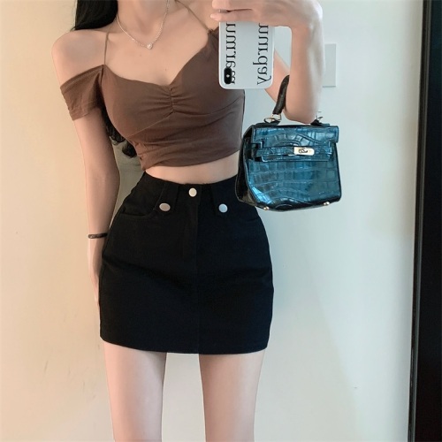 Actual shot ~ New Korean style high-waisted, slim, versatile, salty, sweet, anti-exposure, butt-covering denim short skirt pants