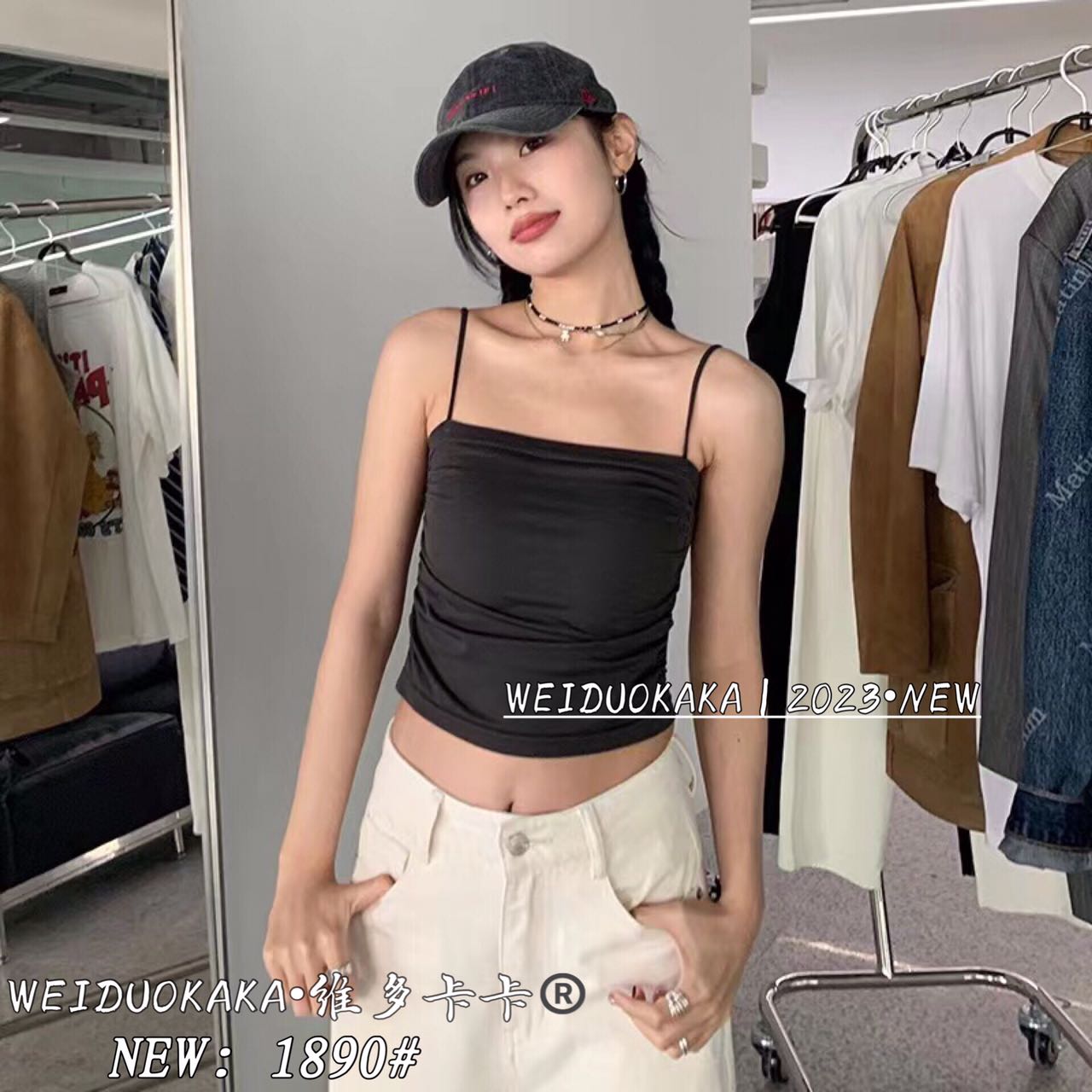 2024春夏小吊帶背心女帶胸墊內搭外穿褶皺美背打底上衣