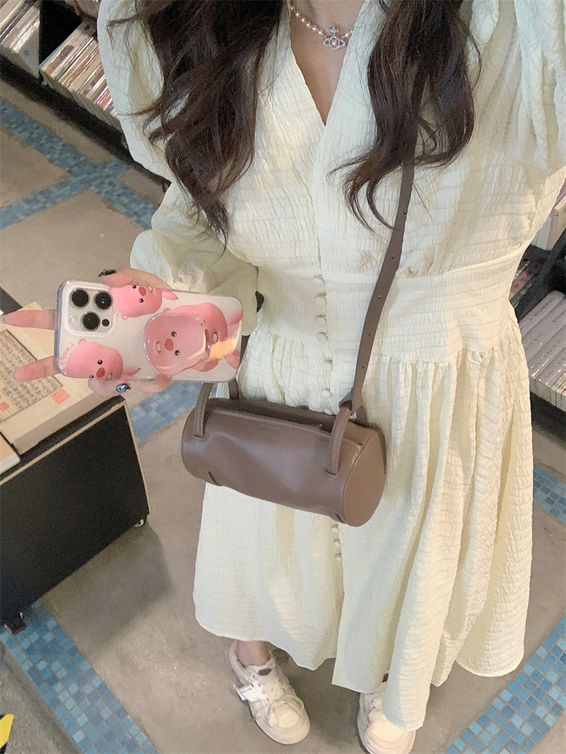 Real shot #Spring French retro dress, beautiful long-sleeved fairy skirt, temperament dress, slim long skirt