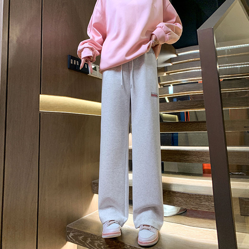 Real shot of Chinese cotton composite gray sweatpants, loose casual and versatile sports pants, American fashion brand straight trousers
