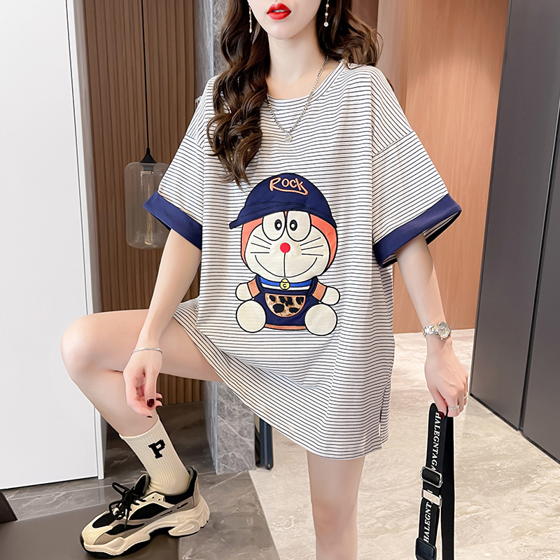 | Real shot | 65/35 frame | Back strap | Summer Korean style mid-length embroidered T-shirt for women