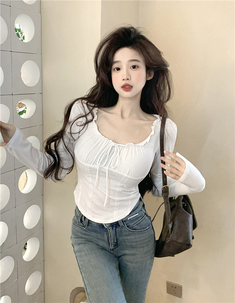 Actual shot~Spring style~Lace collar inner bottoming shirt for women to slim down the waist and wear pure lust top in spring