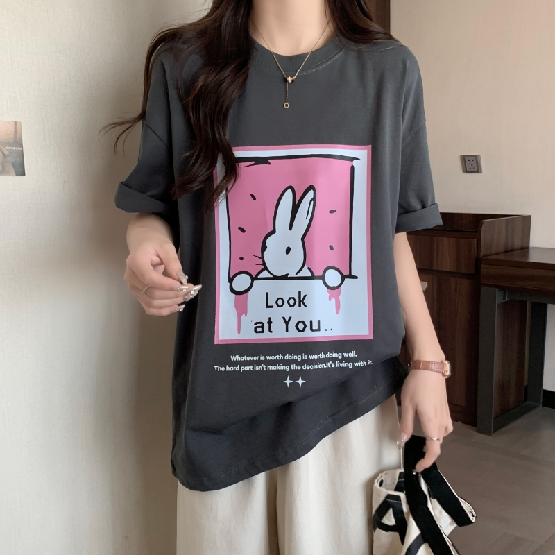 實拍 100%棉 精梳純棉 夏裝短袖T恤女寬鬆韓版
