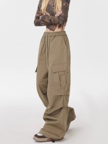 National fashion brand American street overalls for men and women, loose straight drawstring pleated layered trousers