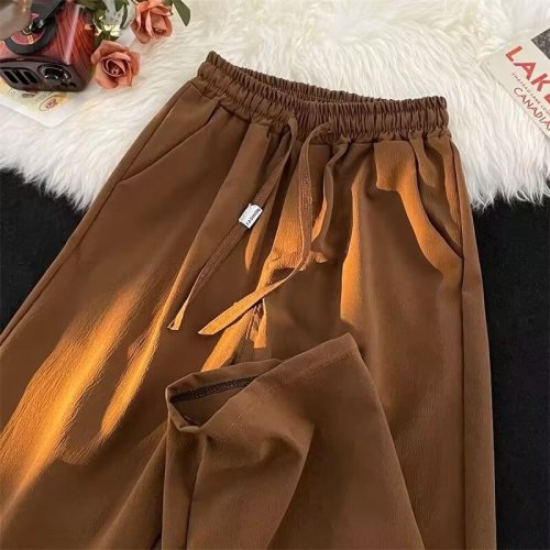 Hong Kong Style Drapey Casual Pants Women's Summer Thin Ice Silk Pants Loose Straight Versatile Trendy Korean Style Pants