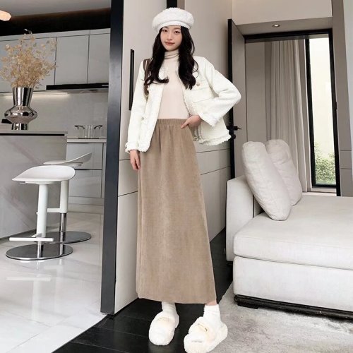 Maillard Hip-covering Skirt Women's Autumn and Winter New Korean Style High Waist Mid-Length Casual Straight Skirt