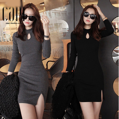 Spring Korean style women's clothing slimming sexy spring and autumn bottoming skirt nightclub hip slit temperament dress