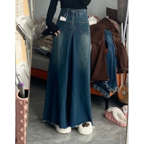 High-waisted, large-leg, wide-leg jeans for women, niche design for fall, new floor-length flared trousers and culottes