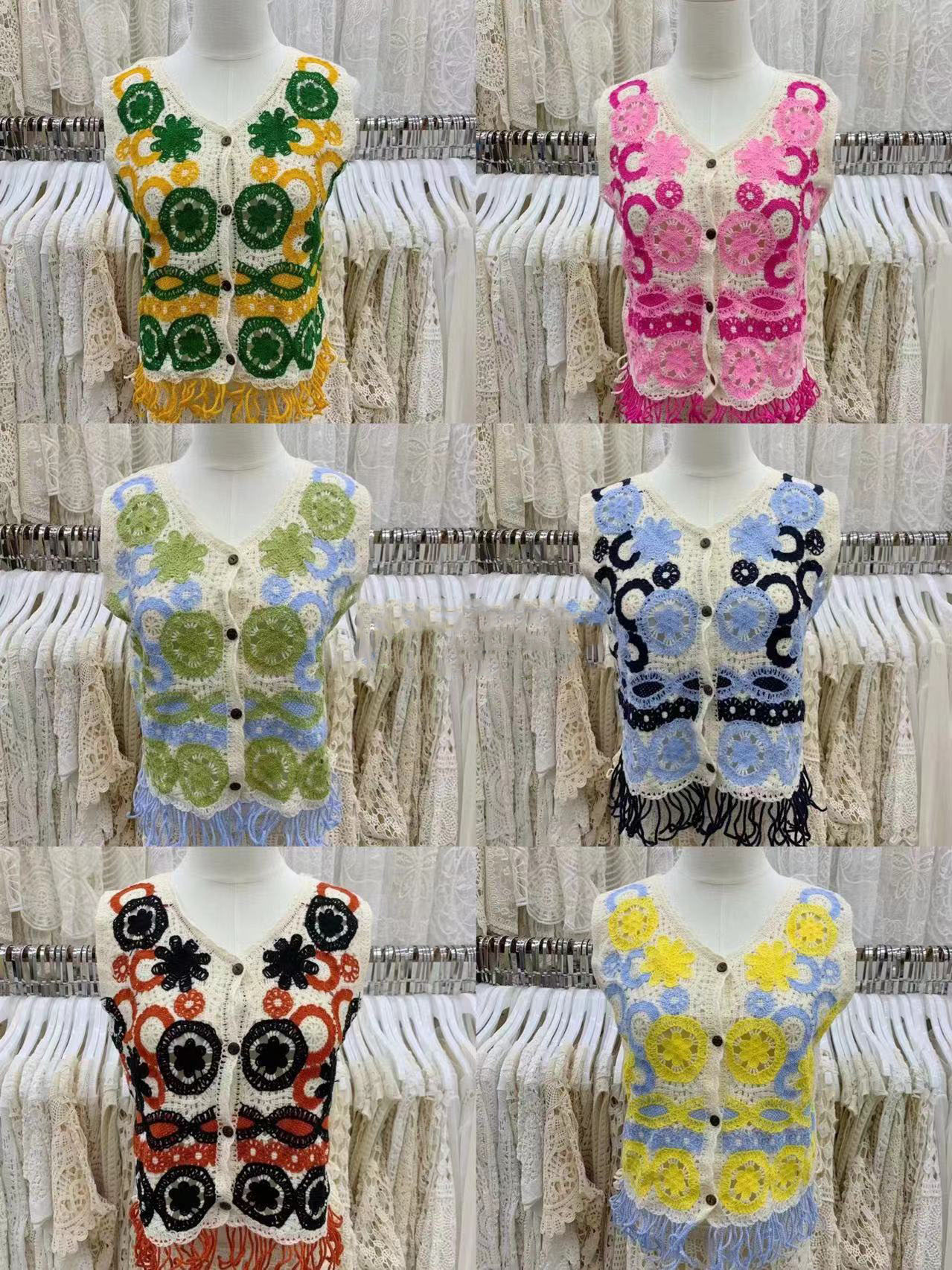 Stacked outer hollow sweater for women 2024 spring and autumn new retro vest lace embroidery short age-reducing top