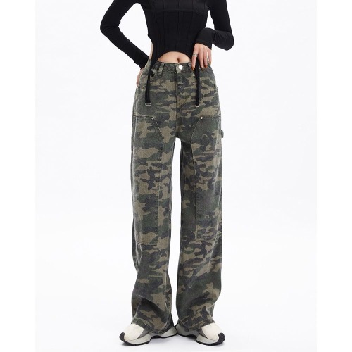 New style jeans for women hiphop camouflage sweet and spicy workwear street hip hop wide leg pants straight thin American style