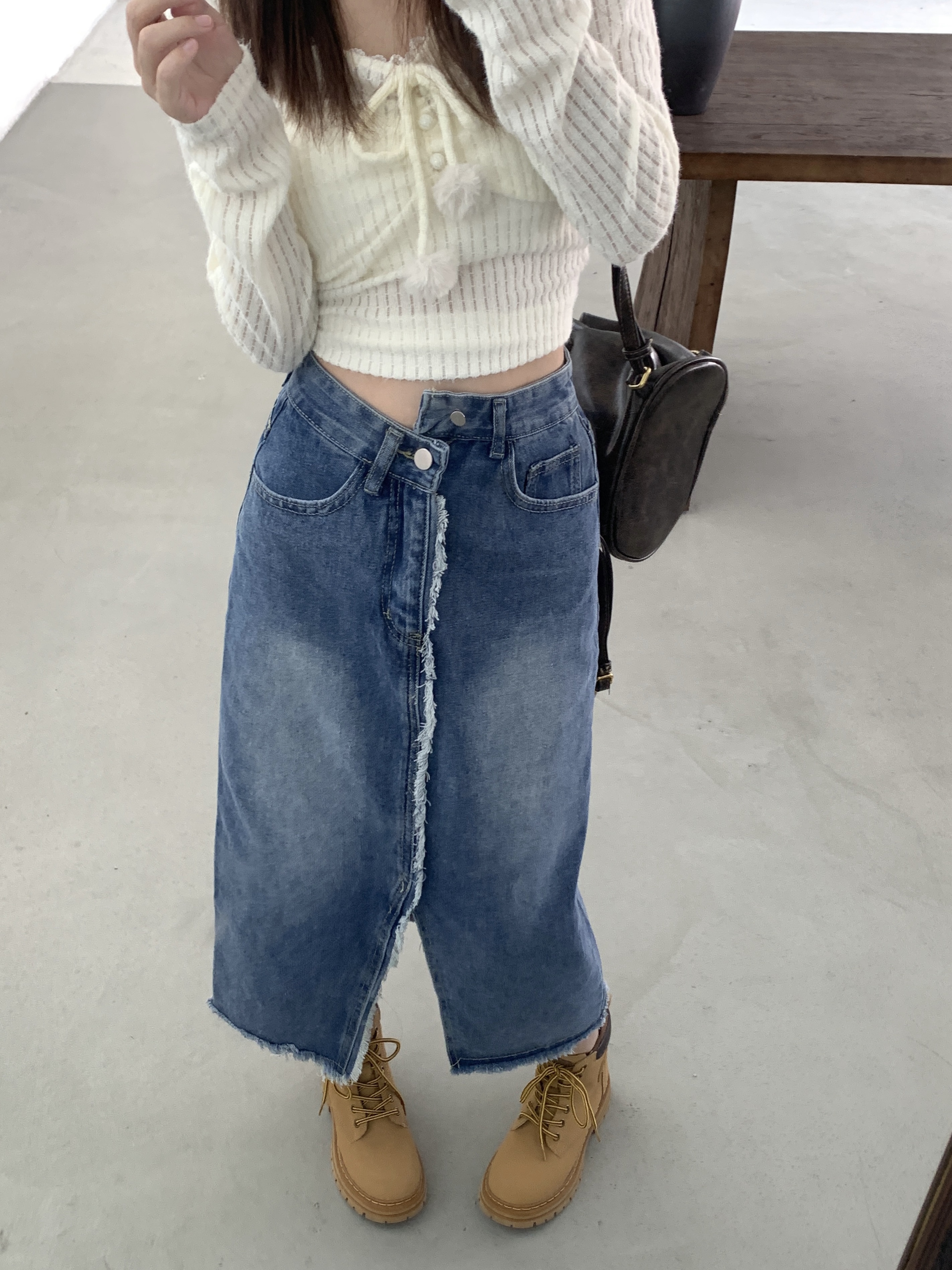 Real shot!  !  !  Simple super slim A-line long skirt high-waisted solid color skirt covers the flesh and looks slim for hot girls