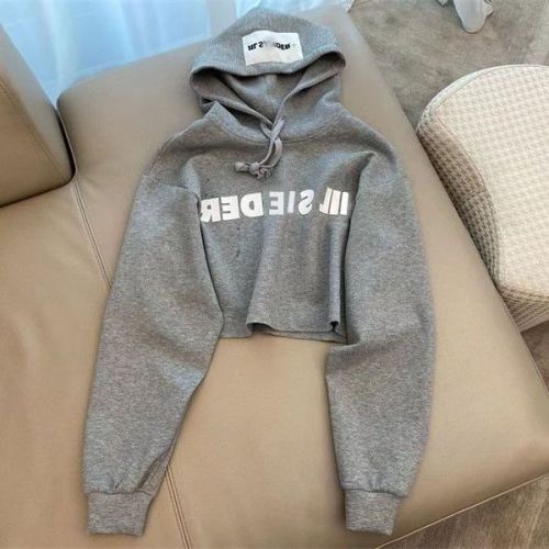 Hooded sweatshirt spring and summer new letter print loose and versatile short long-sleeved hot girl top ins