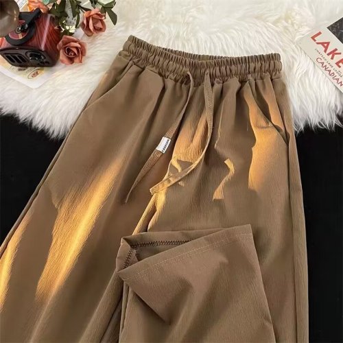 Hong Kong Style Drapey Casual Pants Women's Summer Thin Ice Silk Pants Loose Straight Versatile Trendy Korean Style Pants