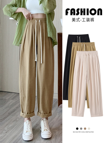 American retro overalls for women in spring and summer new style high waisted loose casual large size straight harem wide leg pants