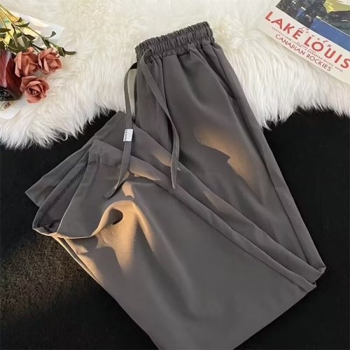 Hong Kong Style Drapey Casual Pants Women's Summer Thin Ice Silk Pants Loose Straight Versatile Trendy Korean Style Pants