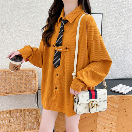 Real shot free tie quality spring and autumn thin mid-length POLO collar high-end shirt jacket for women