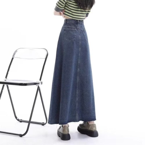 Retro high-waisted denim skirt for women in autumn new loose and slim fur-edge umbrella skirt A-line skirt puff skirt
