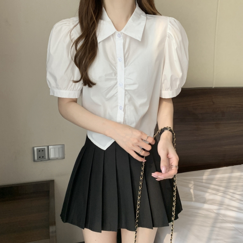 Actual shot of 2024 spring new white shirt for women with niche French style versatile fashionable short top for women