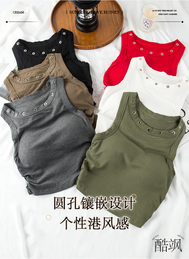 Threaded 260g American chic sweet and cool hot girl short sleeveless top sexy vest