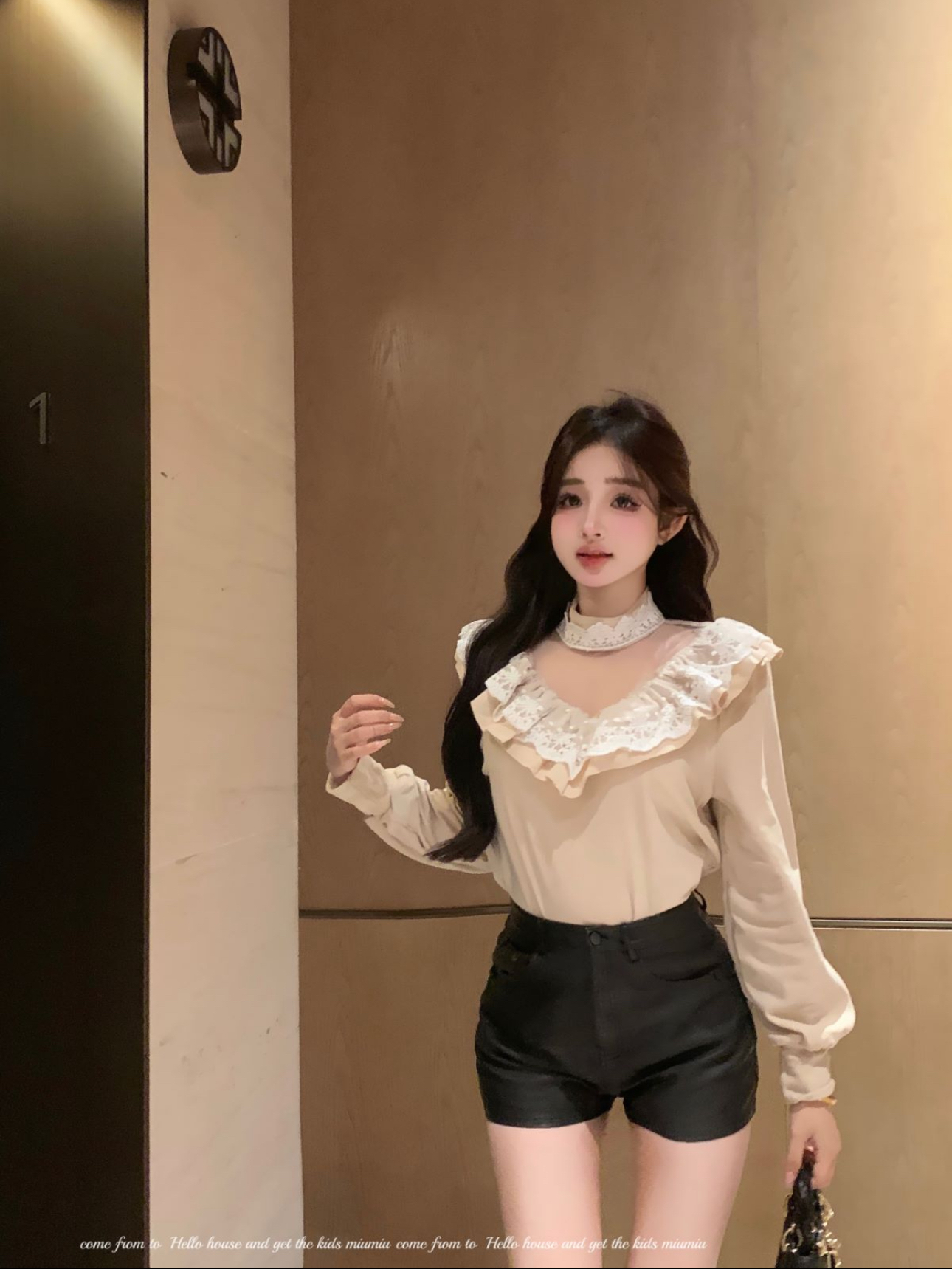 Real shot of ruffled shirt for women, niche French knitted new style long-sleeved shirt
