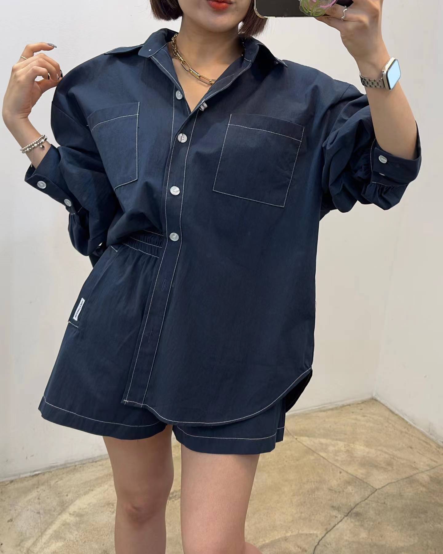 Korea Dongdaemun lapel slim collar buttoned shirt jacket casual shorts fashion suit