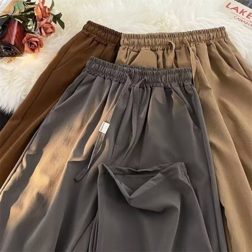 Hong Kong Style Drapey Casual Pants Women's Summer Thin Ice Silk Pants Loose Straight Versatile Trendy Korean Style Pants