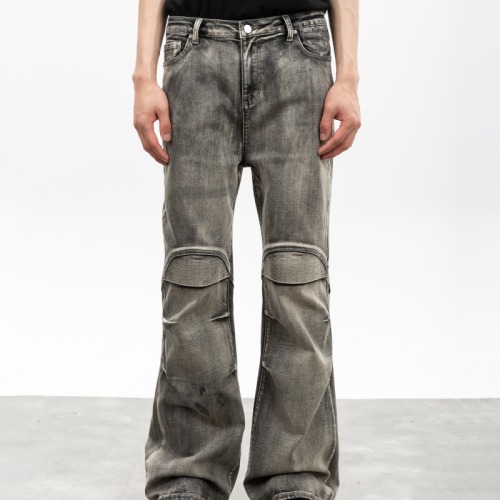 Wasteland style washed distressed pleated micro-flared jeans dirtyfit trousers for men and women