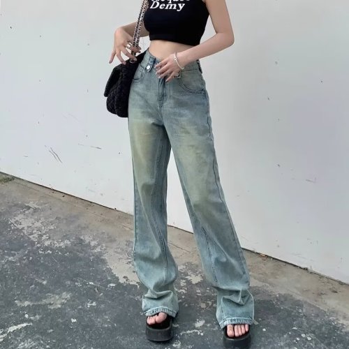 High-waisted wide-leg jeans for women 2024 new American retro loose straight-leg tall floor-length mopping pants for autumn