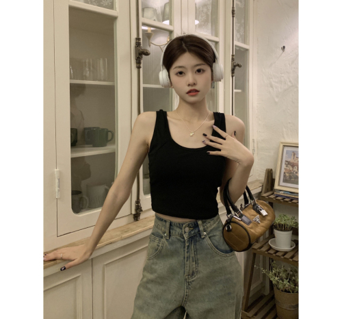 Real shot of pure cotton with breast pad sling for women spring new Korean style short style small backless inner wear sweet vest