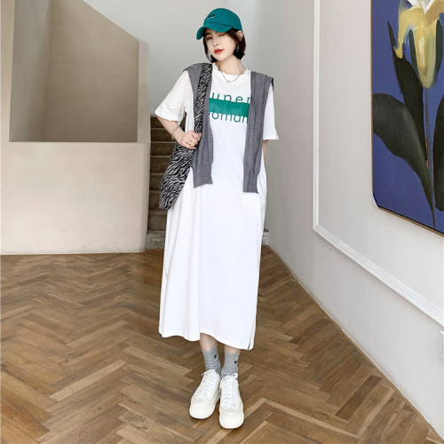 Imitation cotton milk silk# Korean style Dongdaemun lazy style letter print skirt loose and versatile design dress