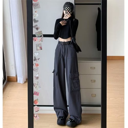 American overalls for women 2024 new autumn wear small straight wide leg retro street casual pants