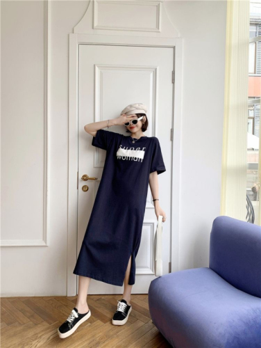 Imitation cotton milk silk# Korean style Dongdaemun lazy style letter print skirt loose and versatile design dress