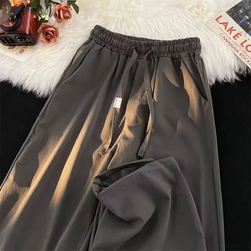 Hong Kong Style Drapey Casual Pants Women's Summer Thin Ice Silk Pants Loose Straight Versatile Trendy Korean Style Pants