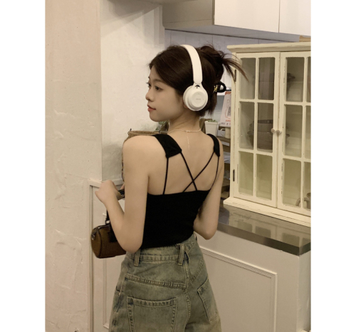 Real shot of pure cotton with breast pad sling for women spring new Korean style short style small backless inner wear sweet vest