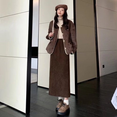 Maillard Hip-covering Skirt Women's Autumn and Winter New Korean Style High Waist Mid-Length Casual Straight Skirt