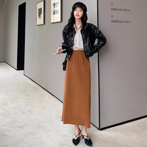 Maillard Hip-covering Skirt Women's Autumn and Winter New Korean Style High Waist Mid-Length Casual Straight Skirt