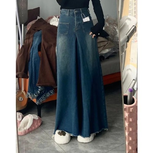 High-waisted, large-leg, wide-leg jeans for women, niche design for fall, new floor-length flared trousers and culottes