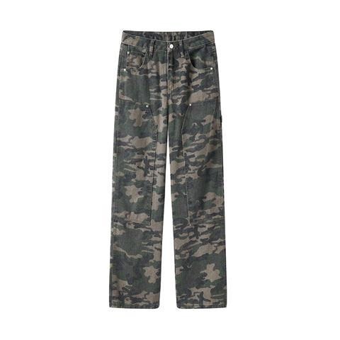 New style jeans for women hiphop camouflage sweet and spicy workwear street hip hop wide leg pants straight thin American style