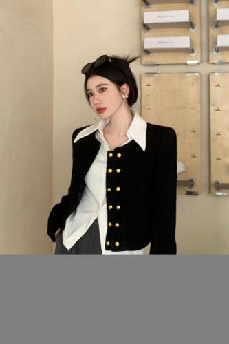 Actual shot of high-end small fragrant black jacket for women in autumn short temperament Korean style versatile top suit