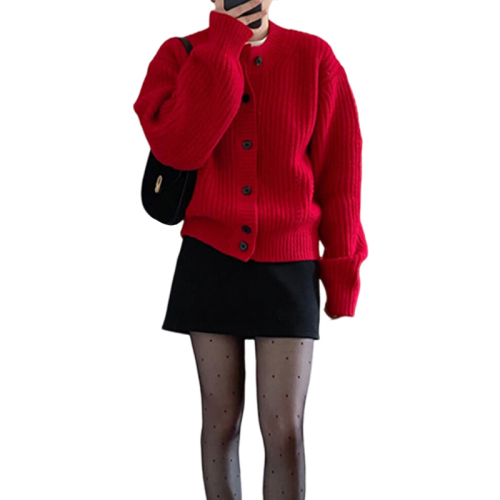 Zodiac New Year Red Sweater Jacket Spring Women's 2024 New Lazy Loose Thick Knitted Cardigan Top